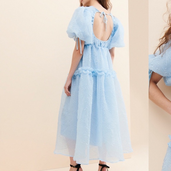 Elegant Blue Puff Sleeve Women's Dress - Picture 2 of 2